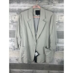 Mina Self Blazer Jacket Women's Beige Lightweight Flax Blend 3/4 Sleeve